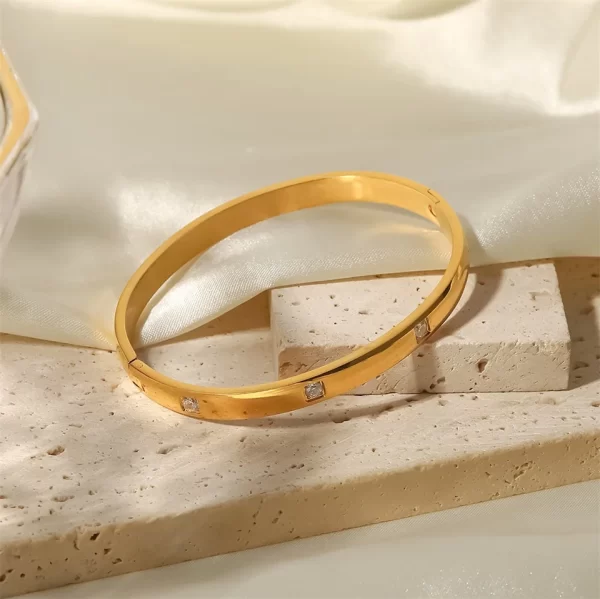 White Cubic Zirconia 316L Stainless Steel Bangle 18 K PVD Plated Waterproof Summer Trend Jewelry Gift for Woman - Image 5