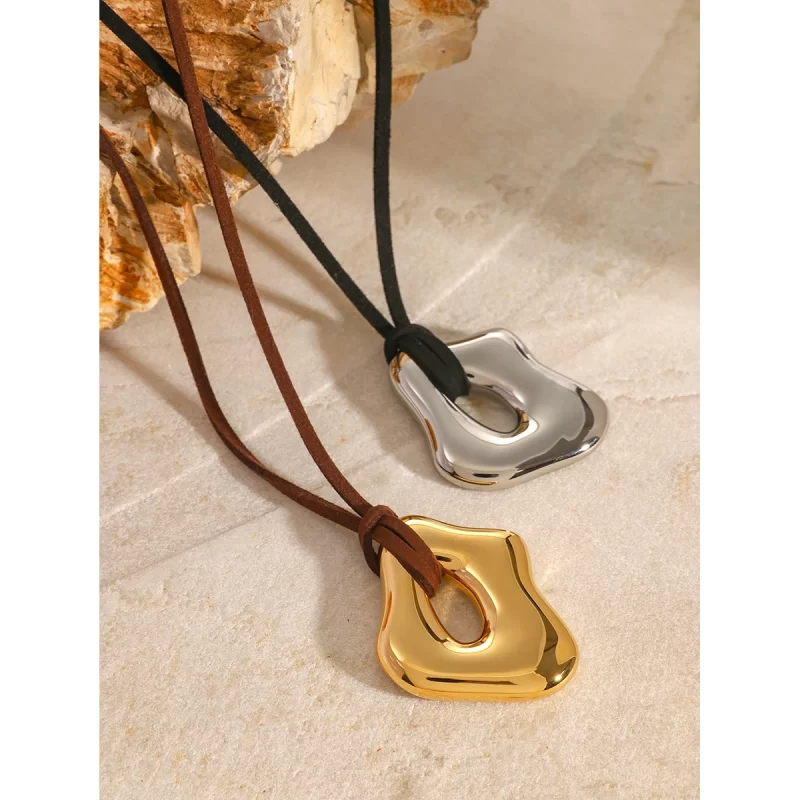 Youthway Trendy Stainless Steel Waterproof Irregular Geometric Metal Wax Rope Necklace Gold Silver For Women Jewelry Gift - Image 4