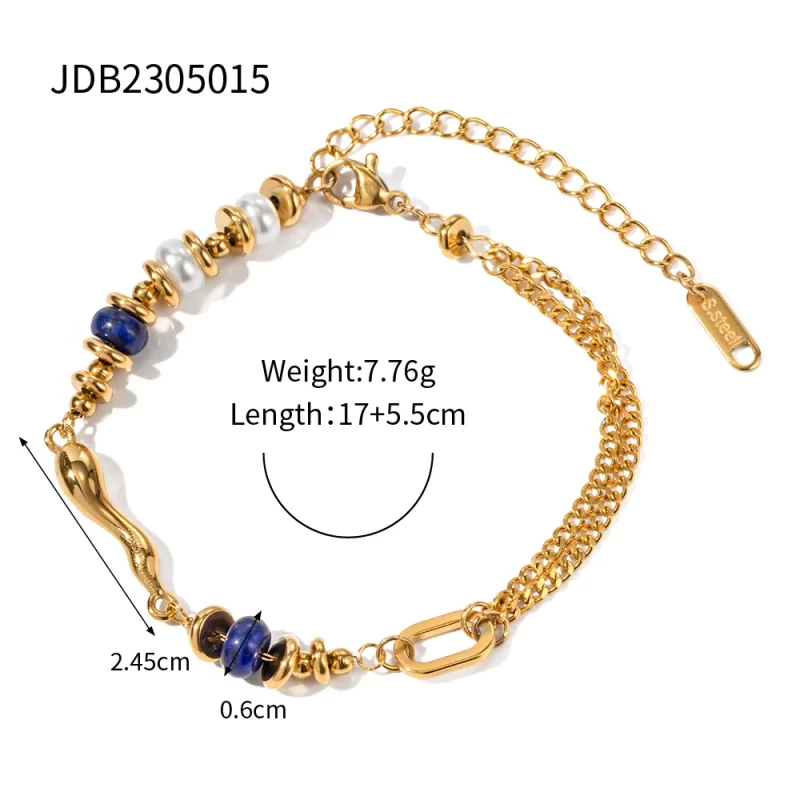 Exquisite Glass Pearl Lapis Lazuli Shaped Water Drop Metal Casting Bracelet for Women Waterproof Party Gift Jewelry - Image 5