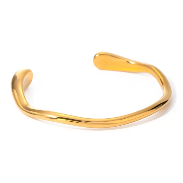 18K Gold Plated Minimalist Open Bangle Bracelets Stainless Steels Metal Irregular Texture Daily Jewelry Women