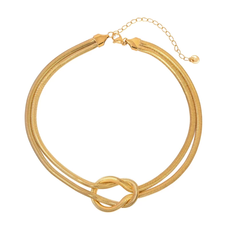 Youthway Stainless Steel Minimalist Double-layer Woven Knotted Necklace Golden Steel Color Unisex Popular Jewelry Gift