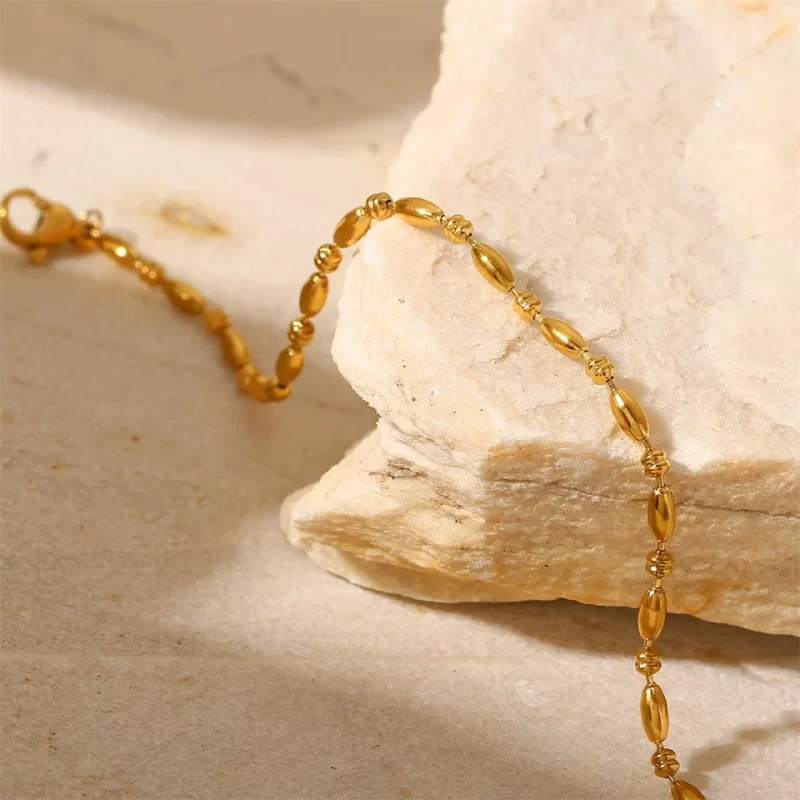 NEW 18K Gold Plated Stainless Steel bracelet Oval Bead Pure Chain Bracelet Ladies Party Anniversary Jewelry Gifts - Image 5