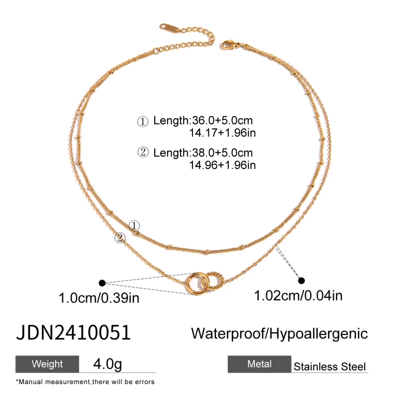 Youthway Stainless Steel Double Layers Necklace For Women 2024 18K Gold Plated Texture Waterproof Thin Chain Jewelry New Gift - Image 6