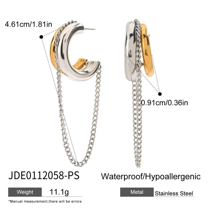 ?Modern Minimalist Chain Jewelry 18K Gold Plated Two Tone Stainless Steel Earring Tassel Earrings - Image 6