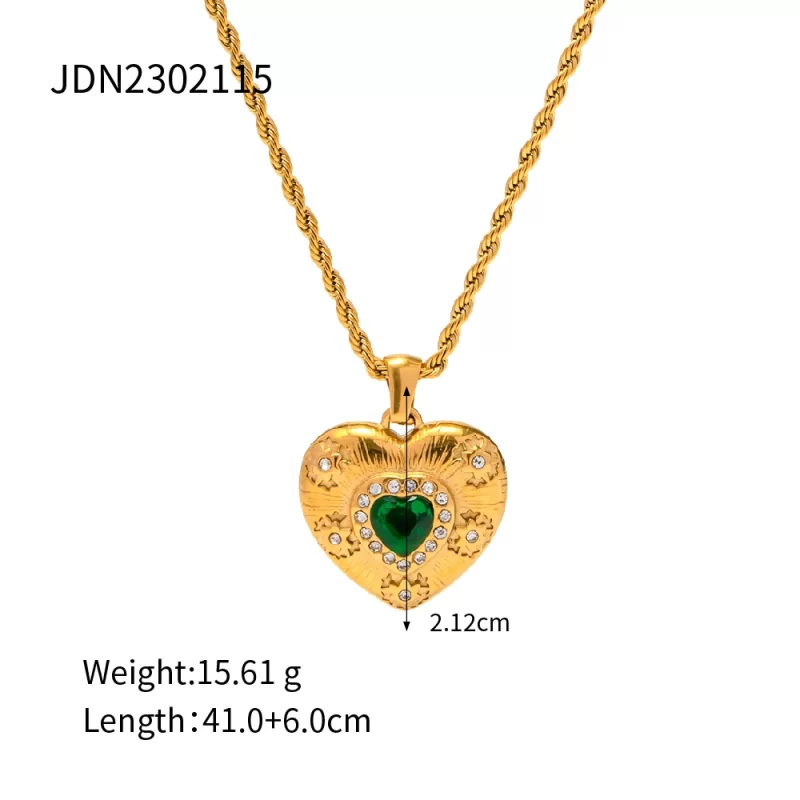 18K Gold Plated Stainless Steel Jewelry Gift Charm Waterproof Emerald Cubic Zirconia Heart Pendant Necklace for Girls - Image 6
