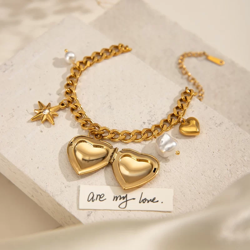 Valentine's Day Love-heart Photo Box Bracelet Imitation Pearl Star Charms Bracelet Set Waterproof Women Jewelry Gift - Image 5