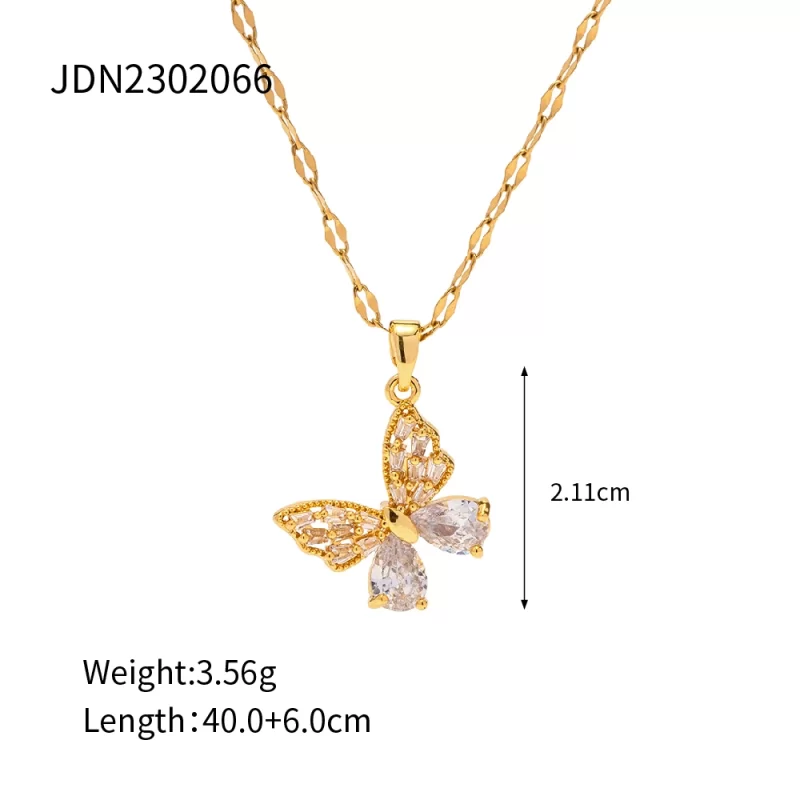 Fashion Jewelry 18K Gold Plated Stainless Steel Clear Cubic Zircon Paved Butterfly Pendant Necklace - Image 6