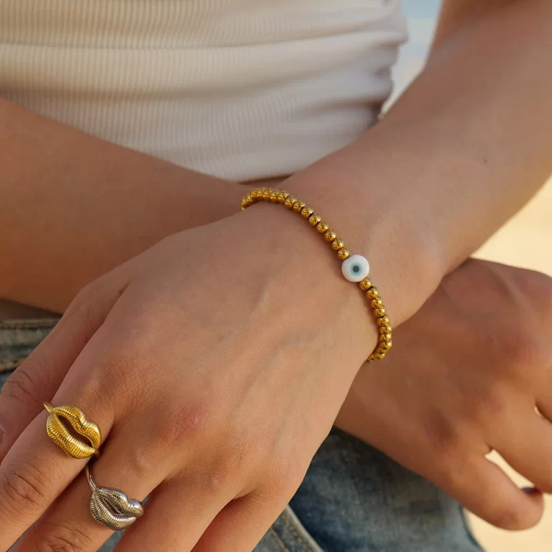 4MM Wide Stainless Steel Ball Devil Eye Stretch Bracelet Wrist Handmade Summer Jewelry 2023 Waterproof - Image 2