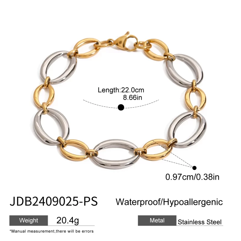 Steel Color Stainless Steel Gold and Silver Color Combination O-shaped Bracelet 22cm - Image 5