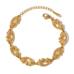 18K Gold Plated Stainless Steel Vintage Textured Lips Bracelet Elegant Waterproof Exquisite Jewelry for Women