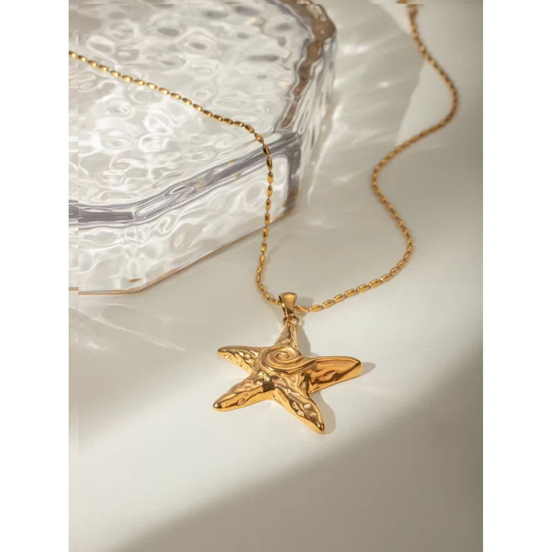 Youthway Summer Holiday Accessories Stainless Steel Geometric Textured Starfish Pendant Necklace Waterproof Women Jewelry Gift