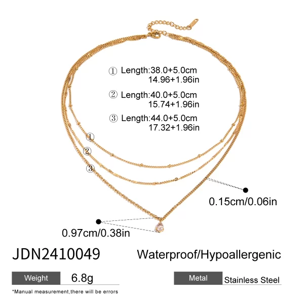 Youthway Statement Fashion Gold Plated Stainless Steel White Zircon Pendant Multi-layer Chain Necklace Waterproof Lady Jewelry - Image 6