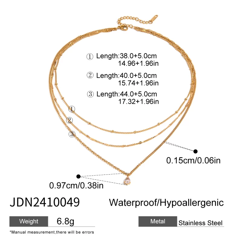 Youthway Statement Fashion Gold Plated Stainless Steel White Zircon Pendant Multi-layer Chain Necklace Waterproof Lady Jewelry - Image 6