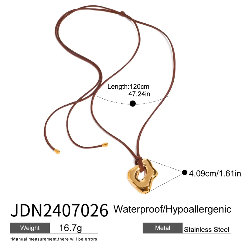 Youthway Trendy Stainless Steel Waterproof Irregular Geometric Metal Wax Rope Necklace Gold Silver For Women Jewelry Gift - Image 6