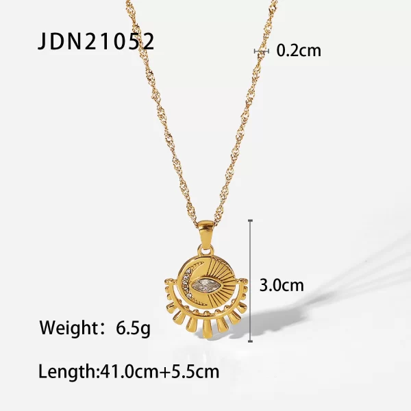 Vintage Jewelry Oval Zircon Eye Pendant Necklace Stainless Steel Zirconia Eye Necklace for Women - Image 6