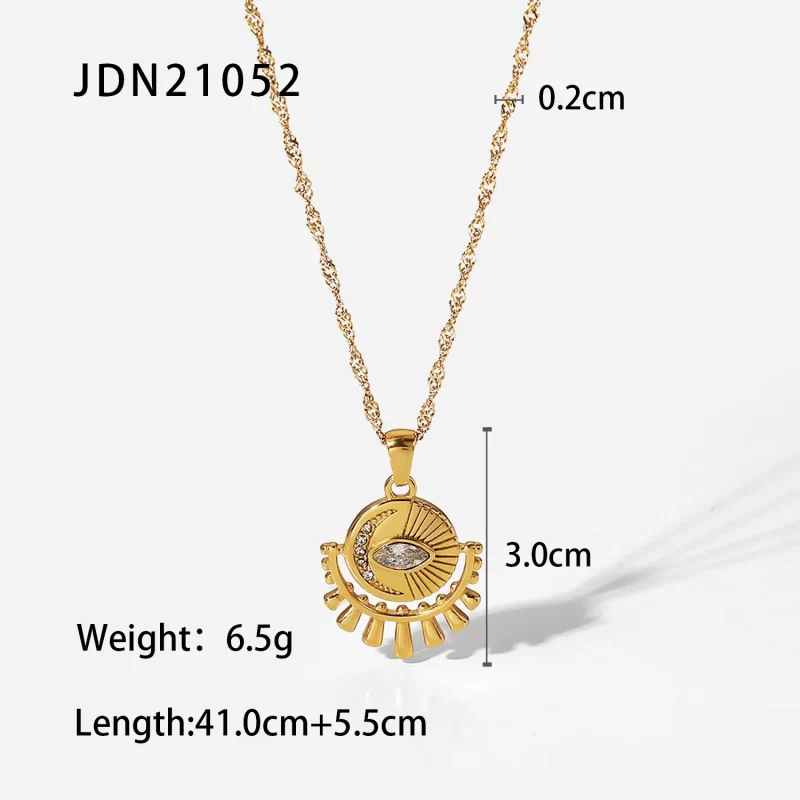 Vintage Jewelry Oval Zircon Eye Pendant Necklace Stainless Steel Zirconia Eye Necklace for Women - Image 6