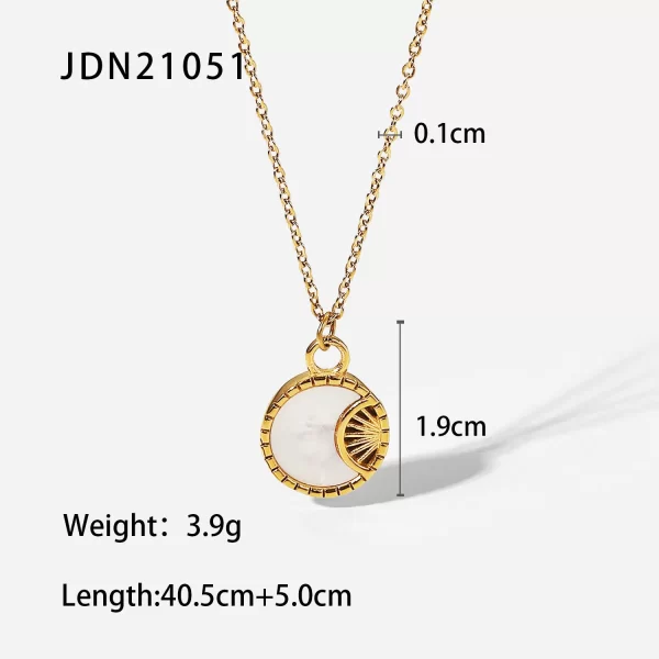 Dropshipping Stainless Steel White Moon Necklace 18K Gold Plated Round Shell Pendant Necklace - Image 6
