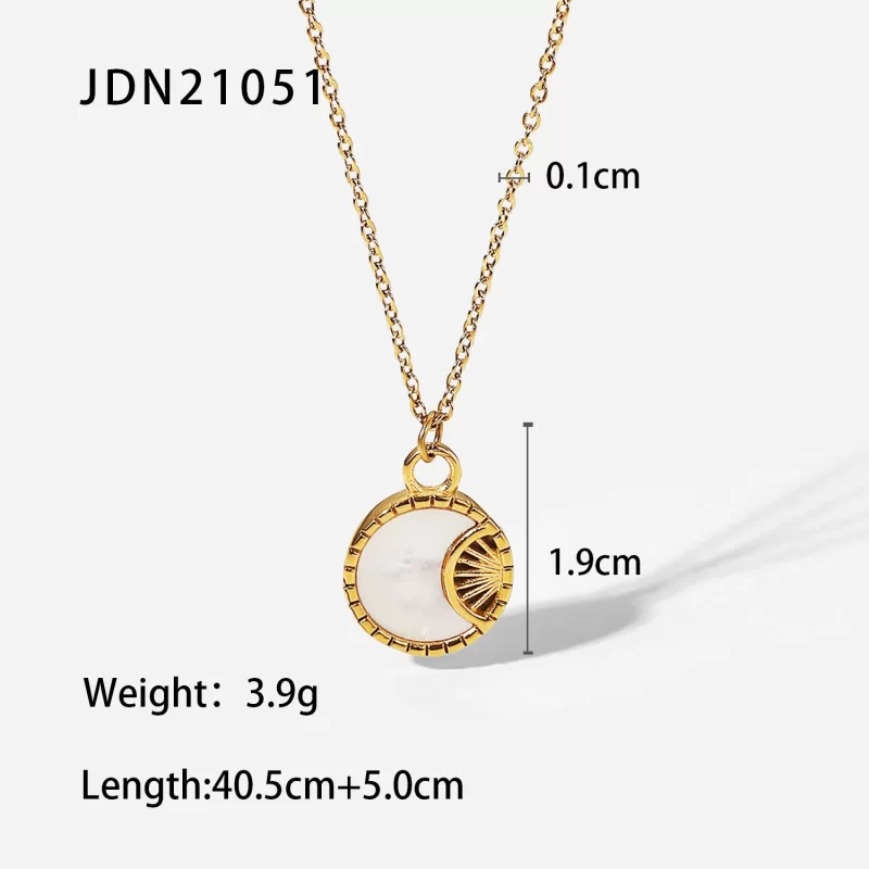Dropshipping Stainless Steel White Moon Necklace 18K Gold Plated Round Shell Pendant Necklace - Image 6