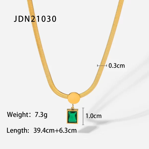 18K Gold Plated Stainless Steel Green Square Zircon Pendant Snake Chain Necklace for Women's 2022 - Image 6