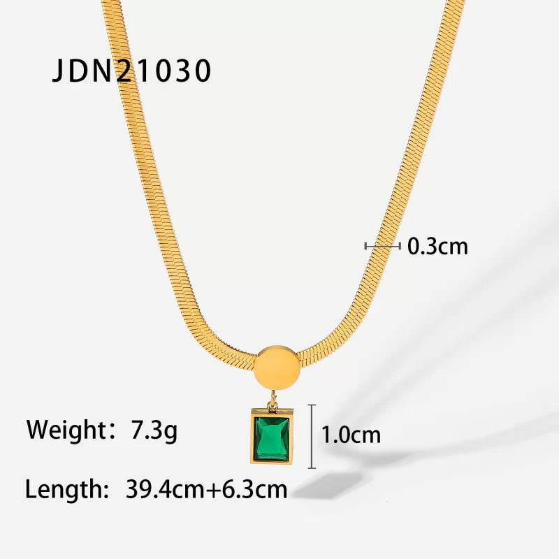 18K Gold Plated Stainless Steel Green Square Zircon Pendant Snake Chain Necklace for Women's 2022 - Image 6