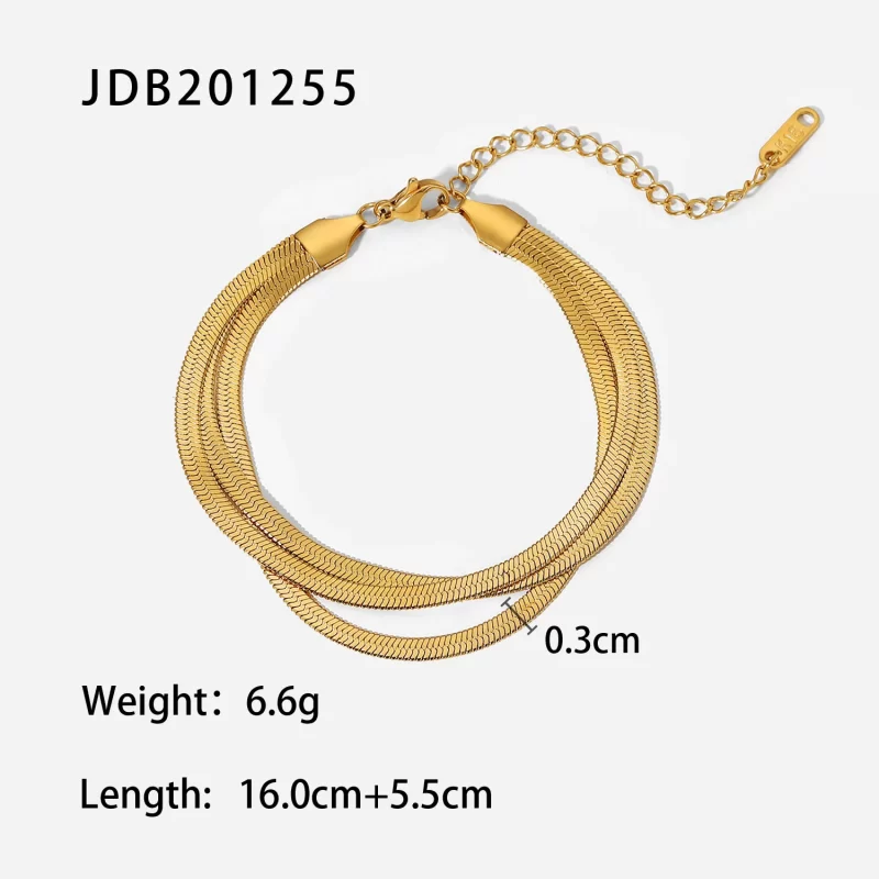 Flat Snake Chain Three Layer Snake Chain Bracelet Stainless Steel 18K Gold Plated PVD Metal texture rust-proof and waterproof - Image 6