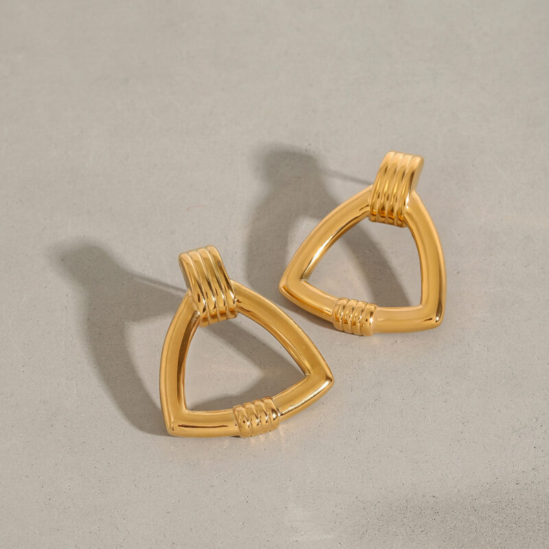 Retro fashion 18k gold stainless steel rib geometric earrings earrings - Image 2
