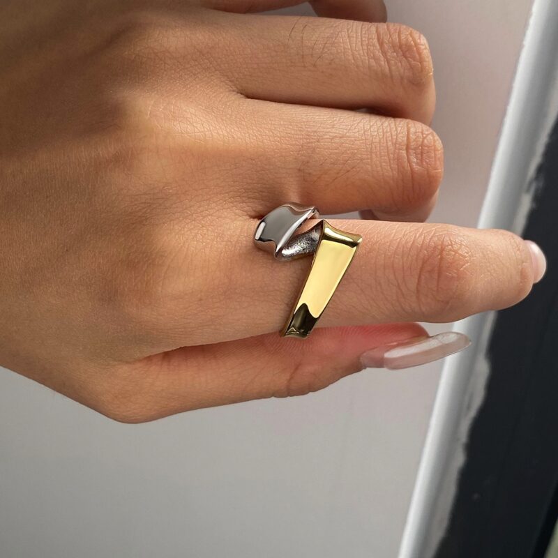 J&D 18K Gold Plate Stainless Steel Rings Modern Minimalist Gold and Silver Glossy Line Twisted Ring - Image 3