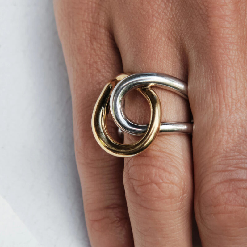J&D Street Style 18K Gold Plated Stainless Steel Two Tone Winding Special Double Layer Fashion Rings Waterproof Rings for Women - Image 4