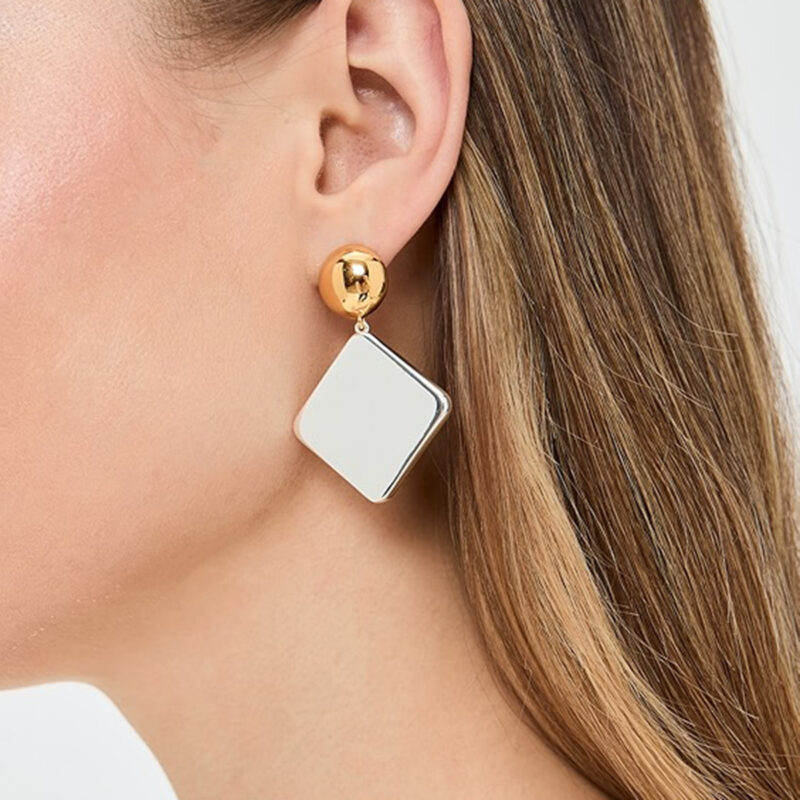 J&D Hiphop 18K Gold Plated Stainless Steel Big Glossy Metal Two Tone Earrings Waterproof Jewelry for Cool Street Dance Girls - Image 5