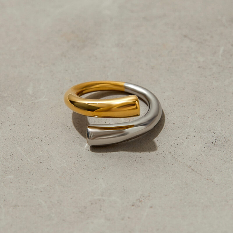 J&D Edgy Sweet Women's 18K Gold Plated Stainless Steel Two Tone Open Ring Stackable Minimalist Jewelry Y2K Dainty Statement Ring - Image 2