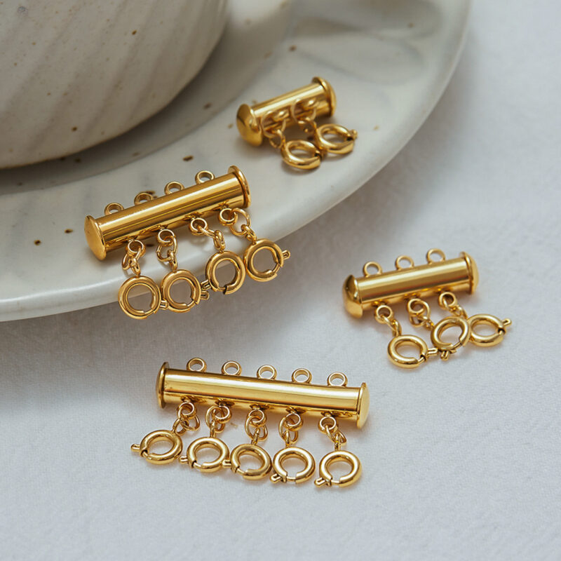 Classic 18K Gold Stainless Steel 4-Layer Multi-Strand Clasp - Anti-Tangle DIY Jewelry Connector for Stackable Necklaces & Bracelets - Image 2