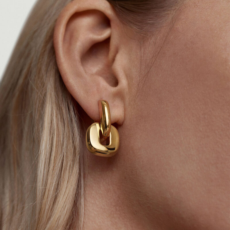 J&D Modern Minimalist Two-Tone Oval Earrings 18K Gold Stainless Steel Geometric Stackable Dainty Jewelry for Women - Image 4