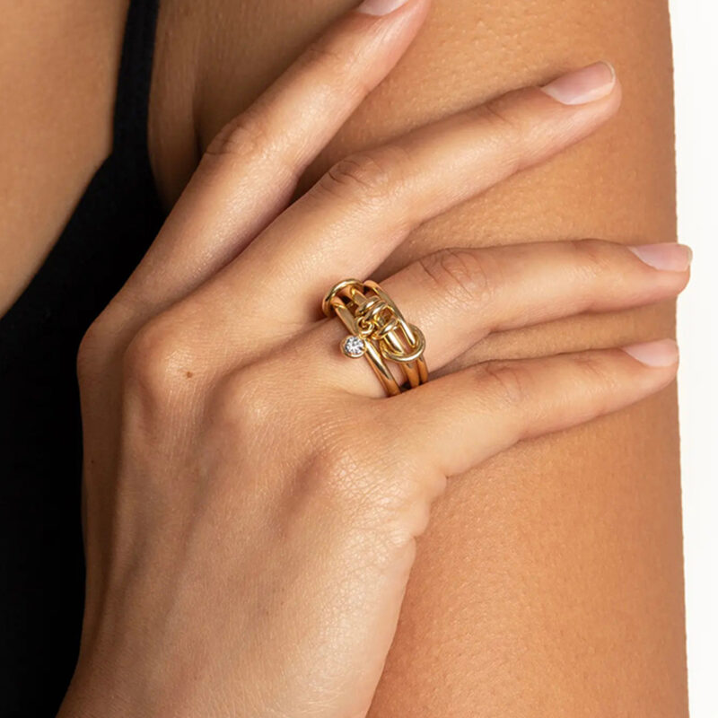 J&D Modern Fashion 18K Gold Plated Stainless Steel Multi-ring Multi-finger Zircon Charm Link Rings - Image 6
