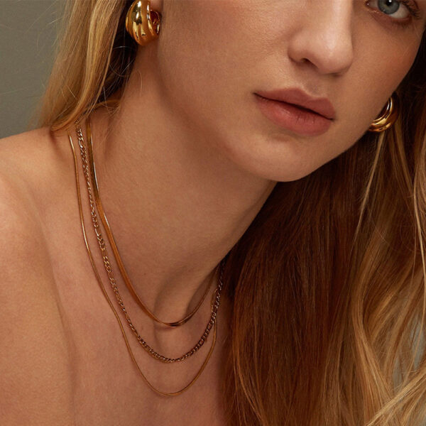 18K Gold Stainless Steel Triple Layer Minimalist Necklace - Image 6