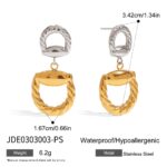 JD Exclusive Women's 18K Gold Stainless Steel Horsebit Drop Earrings Pair
