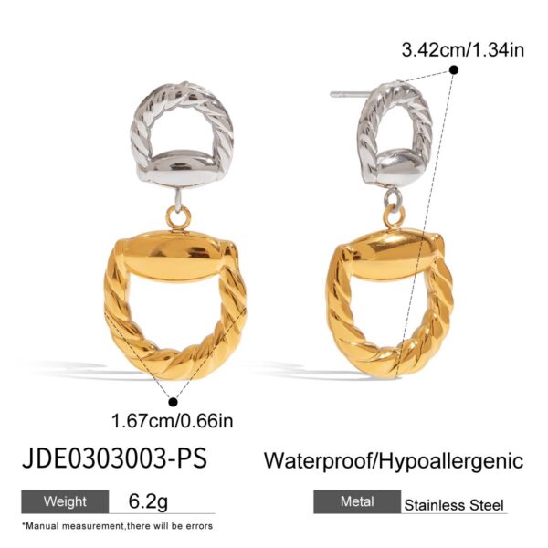 JD Exclusive Women's 18K Gold Stainless Steel Horsebit Drop Earrings Pair