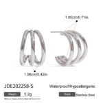 Women's Ultra Minimalist Stainless Steel Triple Line Hoop Earrings Pair