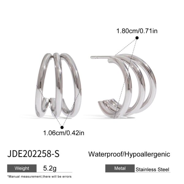 Women's Ultra Minimalist Stainless Steel Triple Line Hoop Earrings Pair