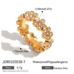 Women's Elegant 18K Gold Stainless Steel Flower Link Diamond Ring