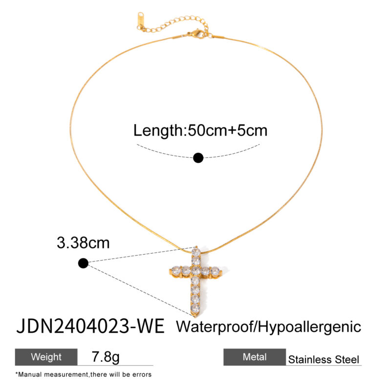 Youthway White Zirconia Diamonds Cross Pendant Necklace for Women Stainless Steel 18K Gold Color Fashion Jewelry New 2024 - Image 4