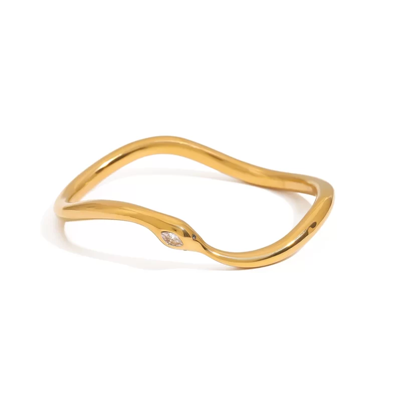 J&D 18K PVD Gold Plated White Snake Series Irregular Bracelet Opening Cuff Bangle for Women Zircon