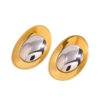 18K PVD Gold Stainless Steel Two Tone Round Metal Color Matching Earrings