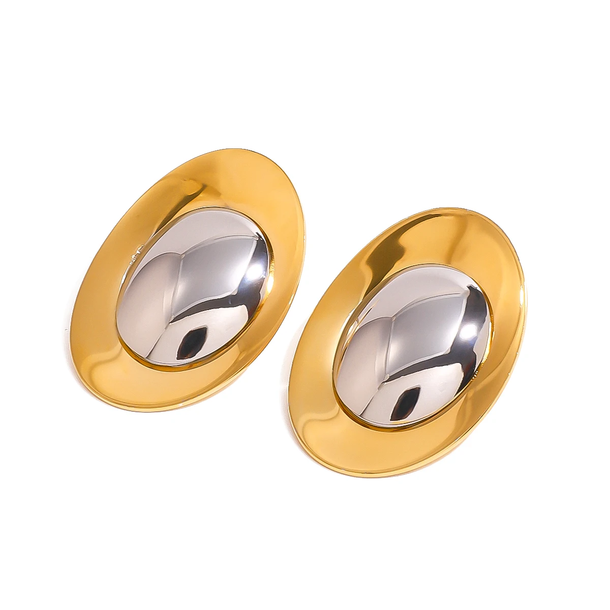 18K PVD Gold Stainless Steel Two Tone Round Metal Color Matching Earrings