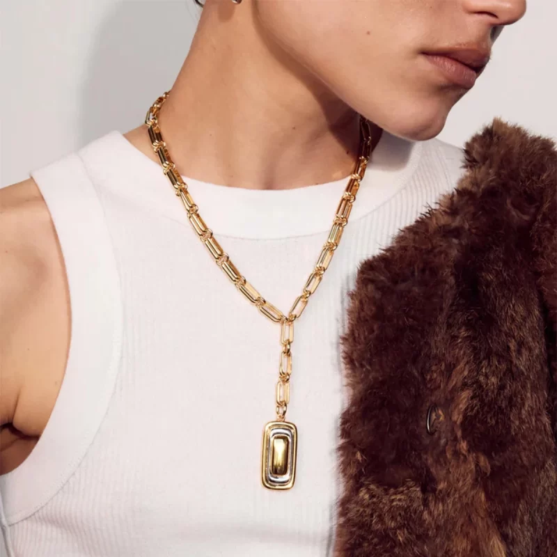Youthway Unique Punk Stainless Steel Geometric Gold&Silver Rectangle Pendant Chain Necklace For Unisex Waterproof Jewelry Party - Image 3