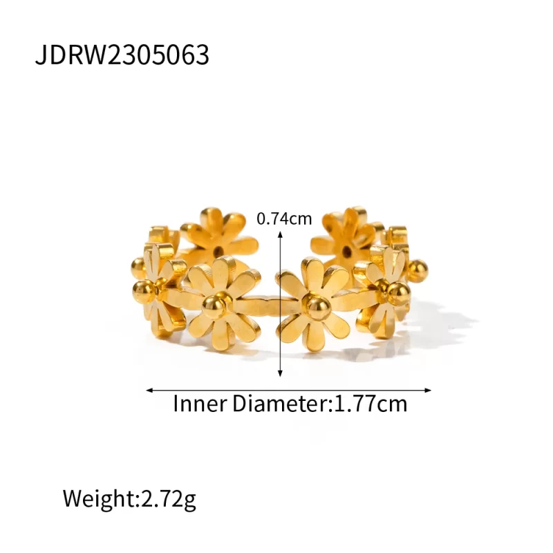 Summer Style Waterproof Flower Ring 18K Gold Plated Stainless Steel Daisy Flower Open Ring for Women - Image 3