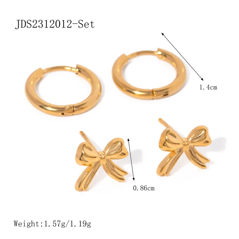 J&D Elegant Stainless Steel Gold Plated Earring Handmade Small Hoop and Bow Stud Earrings Set for Women - Image 4