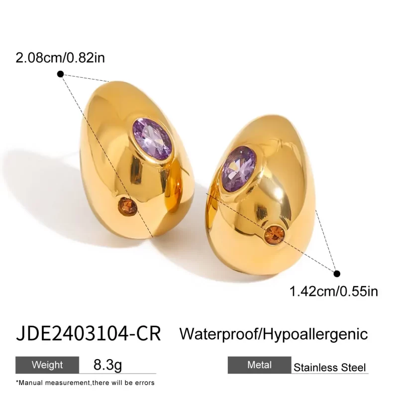 18K Gold Stainless Steel Rhinestone Modern Chic Jewelry Pair Zircon Waterdrop Earrings - Image 6