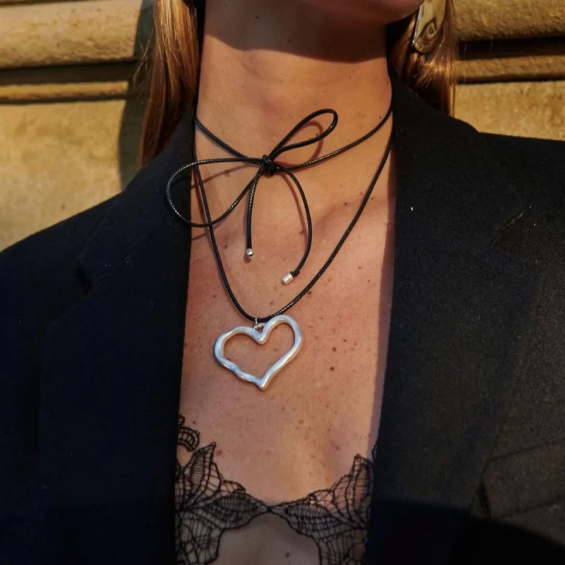 Youthway Trendy Pleated Wax Rope Line Stainless Steel Love Pendant Necklace For Women Personalized Jewelry Gift - Image 2