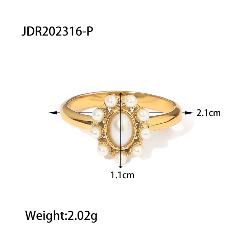 Natural Stone 18K Gold Plated Lapis Zircon Pearl Inlaid Rings Jewelry Fashion Retro Style Pair Geometric Ring - Image 2