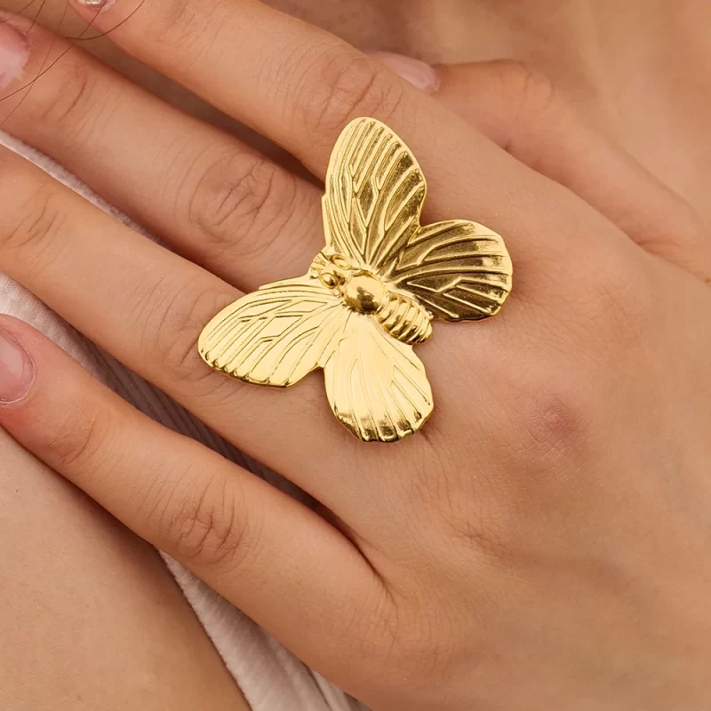 JD New Trend 18K Gold Plated Chic Butterfly Open Rings Stainless Steel Fashion Jewelry for Women - Image 2